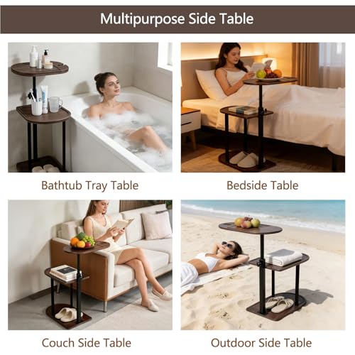 3 Layer Bathtub Tray Table,Bamboo Swivel Bathtub Side Table Height Adjustable,Freestanding Bathtub Tray for Tub Against Wall,Bathtub Accessories&Bathroom Organizer for Luxury Home Spa (Brown)