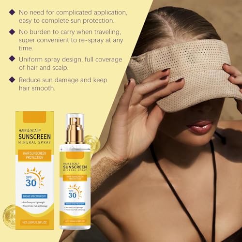 Hair & Scalp Sunscreen Spray SPF 30 | Color-Safe UV Blocker for Dyed/Highlighted Hair | Weightless Non-Greasy Protection | Beach & Pool Essentials | Coconut Enriched Scalp Shield (1)