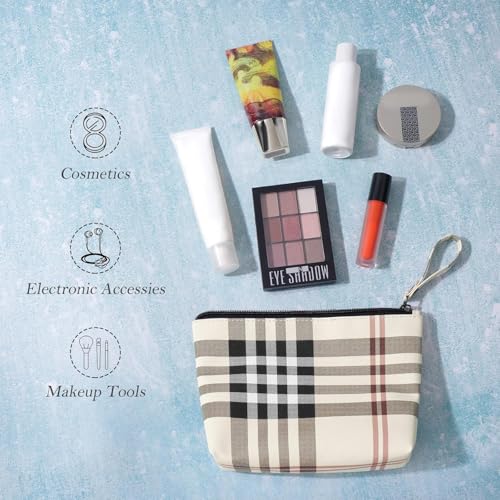 MAANGE Small Makeup Bag for Purse Cosmetic Bags for Women Pu Leather Makeup Pouch Travel Makeup Bag with Handle Make Up Bag for Travelling(Khaki)