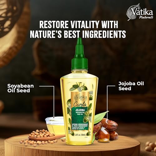 Vatika Naturals Curls Jojoba Restorative Hair Oil | 100 ml | Hair Oil for Curls| Prevent Split Ends | Promotes Hair Growth & Conditions Hair, Prevents Dandruff | Soyabean Oil, Jojoba Seed Oil