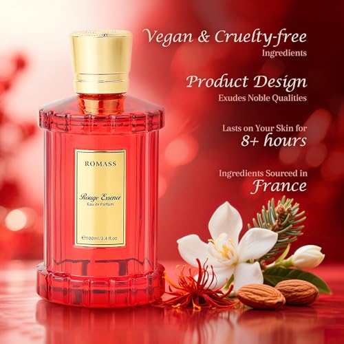 ROMASS Rouge Essence Luxe Eau De Perfume - 8+ Hours Long-Lasting Fragrance with Vibrant Saffron, Warm Amber, Woody Accords & Creamy Almond Notes100ml