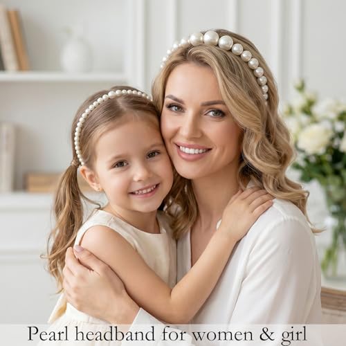 Miskate 6 Pcs Pearl Headband for Women Girls White Hair Accessories, Fashion Bridal Hair Bands for Wedding Party