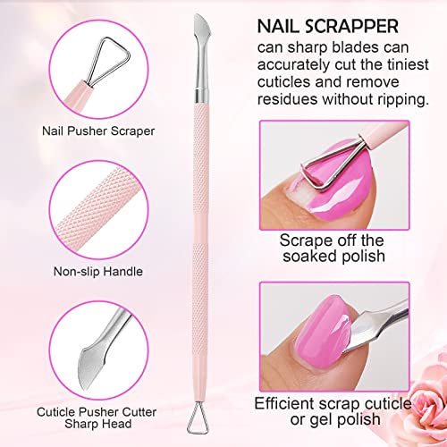 Makartt 3 Pcs Pink Cuticle Nipper Set, Stainless Steel Pusher & Scraper