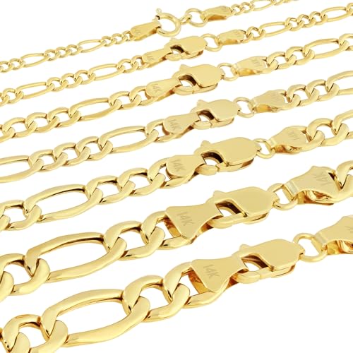 Nuragold 14K Real Yellow Gold Figaro Link Chain Necklace for Men & Women - 24",3.5mm