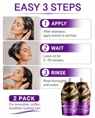 Badhare [2-Pack] Hydrolyzed Keratin Hair Mask - Intensive Deep Conditioner for Dry Damaged Hair - Professional Repair & Frizz Control - 2 x 12.3 oz (350g) Squeeze Pouches - Sulfate Free, Color Safe