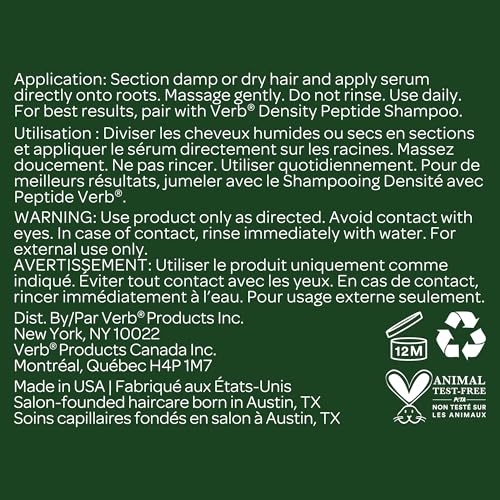 VERB Density Peptide Serum, 1 fl oz - Visibly Thicken + Reduce Signs of Shedding- No Parabens or Harmful Sulfates