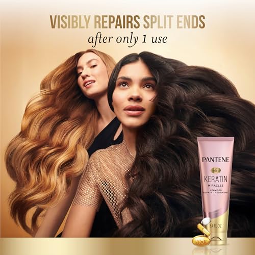 Pantene Keratin Leave-In Conditioner with Argan Oil, Protein Treatment for Dry, Damaged & Color-Treated Hair, Repairs Split Ends & Protects from Damage, Formaldehyde-Free, 8.4 Fl Oz