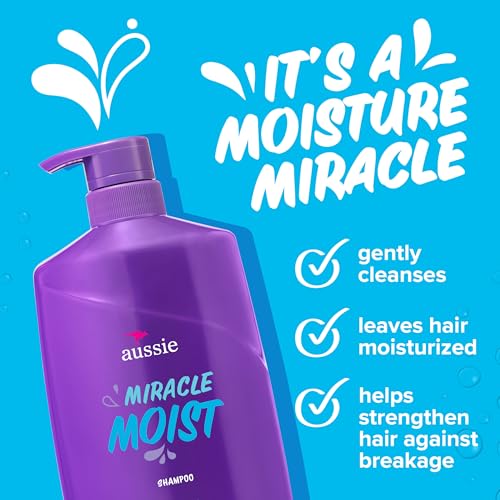 Aussie Miracle Moist Shampoo: Hydrating & Gentle Cleansing Treatment with Avocado & Jojoba Oil, 26.2 Fl Oz