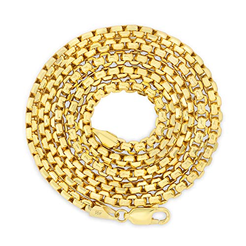Nuragold 14K Real Yellow Gold Round Box Venetian Link Chain Necklace - 1.5mm,18"