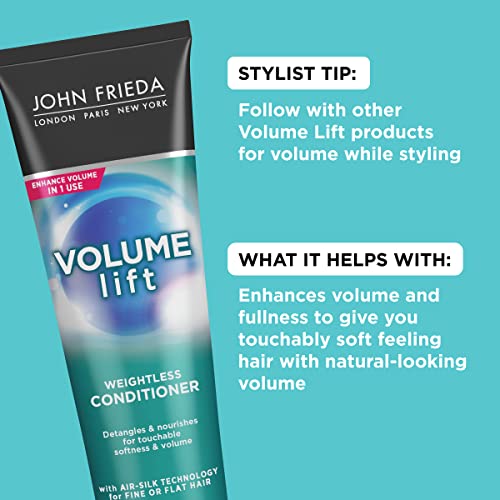 John Frieda Volume Lift Weightless Conditioner, Lightweight Volumizing Conditioner with Air-Silk Technology for Fine or Flat Hair, Adds Natural Fullness, Safe for Color-Treated Hair, 8.45 Oz