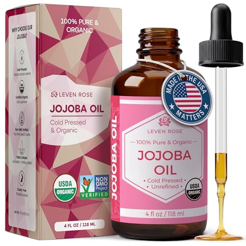 Leven Rose Jojoba Oil Organic Cold Pressed for Skin, Hair & Nails, 4 oz