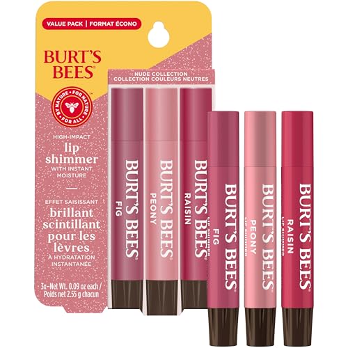 Burt's Bees Lip Shimmer Nude Collection, Tinted Lip Balm, 0.09 oz., 3 Tubes