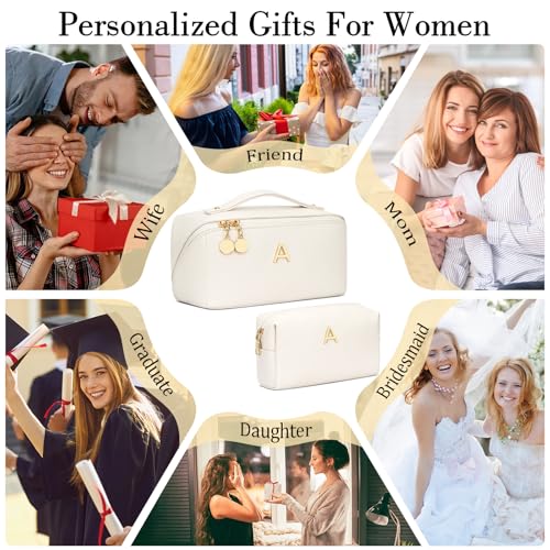 CLOUDWINGS Initial Makeup Bag Personalized Gift for Women Teen Girls