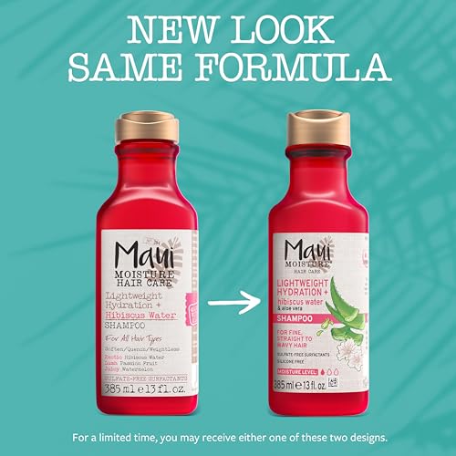 Maui Moisture Lightweight Hydration + Hibiscus Water Shampoo, Moisturizing Aloe Vera Shampoo Softens Curly Hair, Vegan & Sulfate-Free Surfactants, 13 Fl Oz