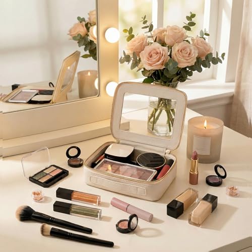 Aveniee Clear Makeup Bag Organizer, Travel Toiletry Bag Cosmetic Case for Women, Make Up Skincare Pouch Car Organizer Bag with Zippers for Essentials,White,Medium Classic