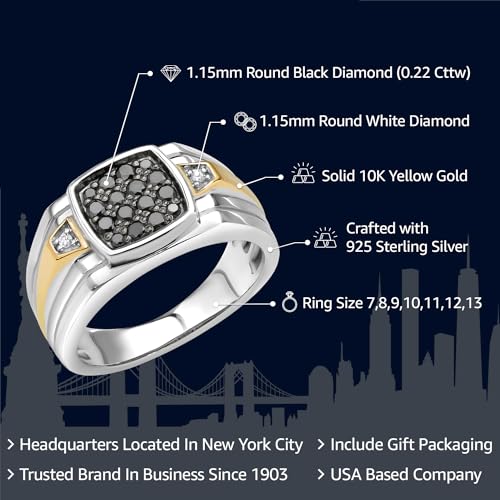 Gem Stone King Silver & 10K Gold Black White Diamond Ring for Men | Size 9