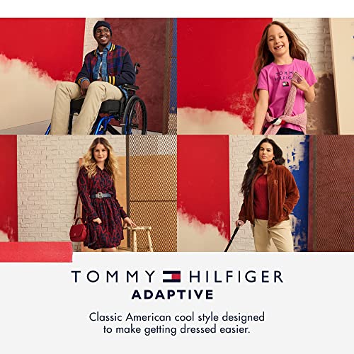 Tommy Hilfiger Women's Adaptive Tommy Embroidery Mom Fit Jean with Magnetic Fly Closure, Medium WASH, 12