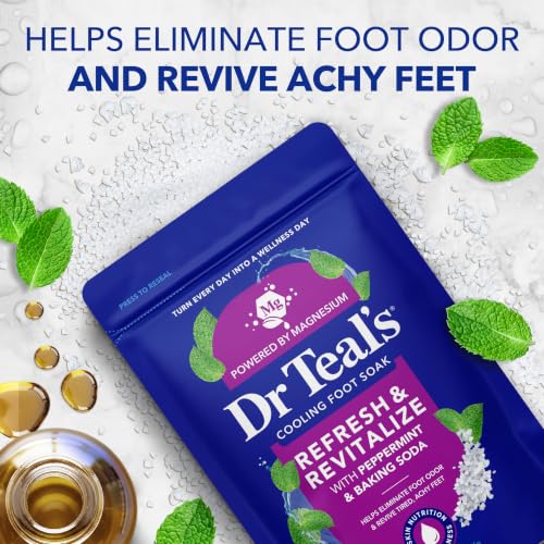 Dr Teal's Pure Epsom Salt Cooling Foot Soak, Refresh & Revitalize with Peppermint & Baking Soda, 2 lbs