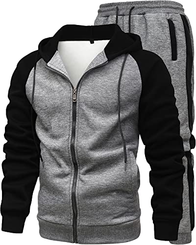 GXAMOY Men's 2 Pieces Tracksuits Running Sports Suits Drawstring Waistband Sweatsuit DarkGray Black(TZ05) XL