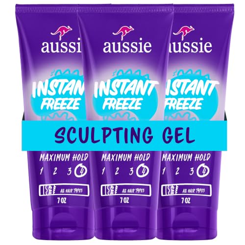 Aussie Instant Freeze Sculpting Hair Gel, Maximum Hold, No Flaking, Long-Lasting, with Jojoba Oil, Sea Kelp, Australian Aloe, Frizz Control, Citrus Floral Scent, 7 Fl Oz Triple Pack