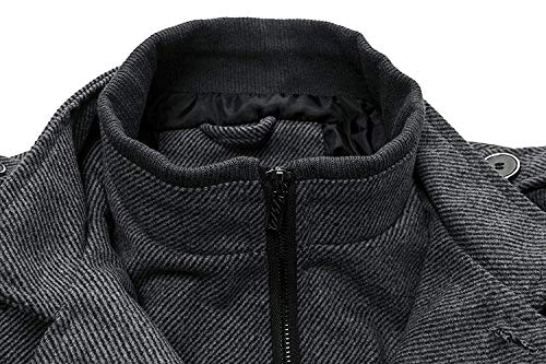 wantdo Men's Slim Fit Pea Coat Warm Winter Windproof Wool Jacket Grey 2XL