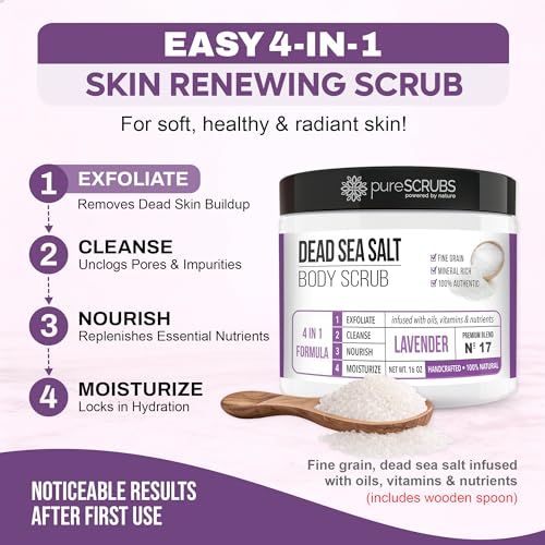 pureSCRUBS Premium Lavender Body Scrub Set, Exfoliating Dead Sea Salt Scrub