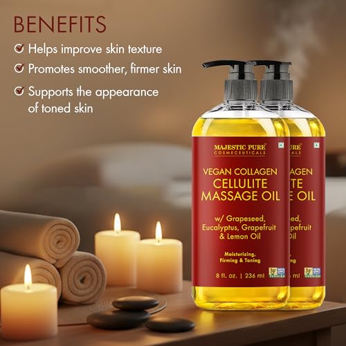 Majestic Pure Cellulite Massage Oil, Toning Body Blend, 8 Fl Oz, 2-Pack