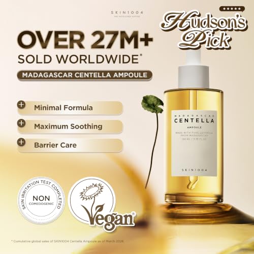 SKIN1004 [Hudson's Pick] Madagascar Centella Ampoule, Korean Face Serum with Centella Asiatica for Hydrating & Moisturizing, Soothing Facial Serum for Skin Balance, Korean Skin Care, 3.38 fl.oz, 100ml