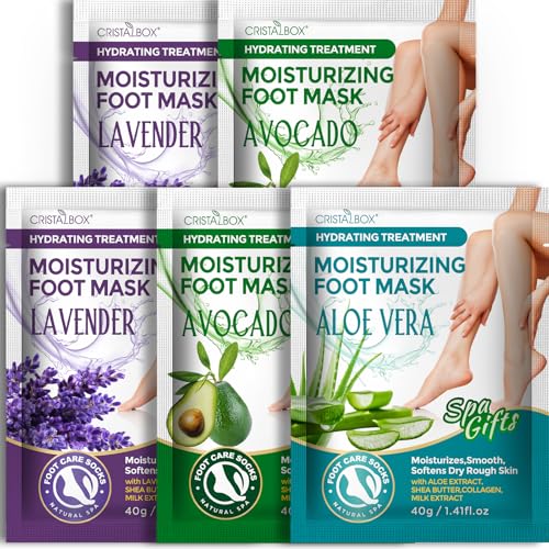 5 Pack Moisturizing Foot Mask, Hydrating Feet Mask for Dry Cracked Feet, Moisturizing Foot Socks Dry Skin Moisturizer for Soft Smooth Feet, Foot Spa Care Kit, Ideal Holiday Gift for Women and Men