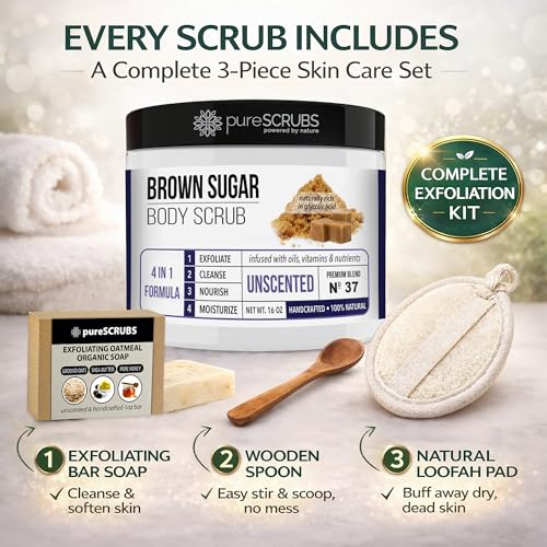 pureSCRUBS Exfoliating Unscented Brown Sugar Scrub Set for Sensitive Skin
