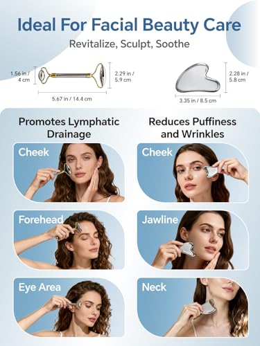 Stainless Steel Face Roller & Gua Sha Facial Tools, Face Massager for Self Care, Roller for face, Jawline Sculpting and Puffiness Reducing