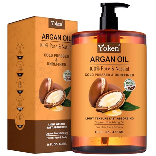 Yoken Organic Moroccan Argan Oil 16oz, Cold Pressed Oil for Hair Face Skin