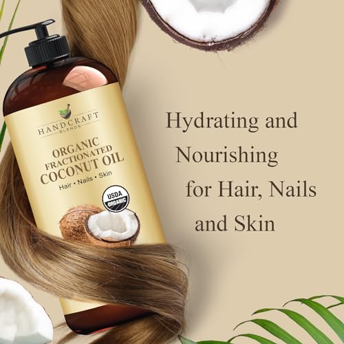 Handcraft Blends Organic Fractionated Coconut Oil | 100% Pure and Natural | Bath & Body Oil | Premium Grade Carrier Oil | Skin | Hair | Body | Massage | Hexane-Free | 16 Fl Oz