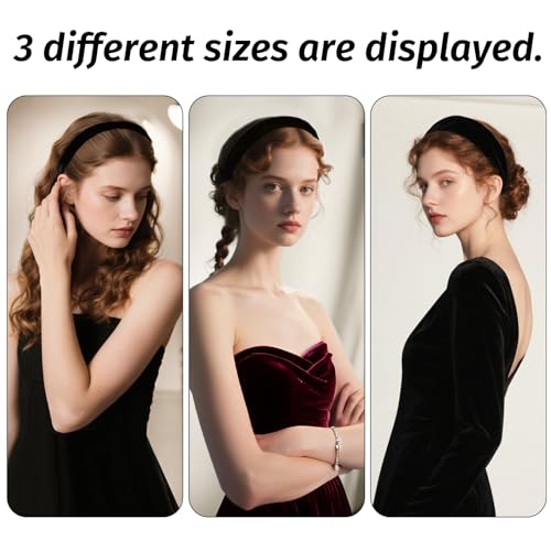 AUDTOPE Black Velvet Padded Headbands for Women, Soft Simple Headband for Girls and Teens, Plain No Teeth Thick Hoops Hair Accessories