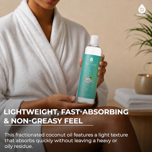 Pursonic Pure Unscented Fractionated Coconut Oil - 16 Oz Multipurpose Oil for Skin, Hair, Body Massage & Makeup Removal - Carrier Oil for Essential Oils and Aromatherapy