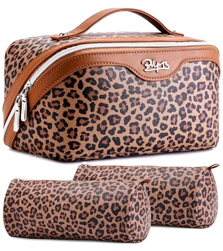 BOYATU Travel Makeup Bag Organizer: 3 Pcs Set Leopard Make up Bag for Women