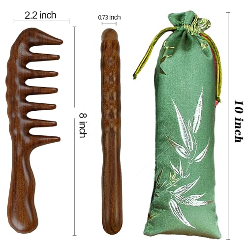 Thicken Wooden Wide Tooth Comb for Curly Hair,Large No-static Handmade 100% Natural Sandalwood Hair Comb for Head Scalp Massage,Detangling Comb for Women Holiday Gift (Sandalwood)