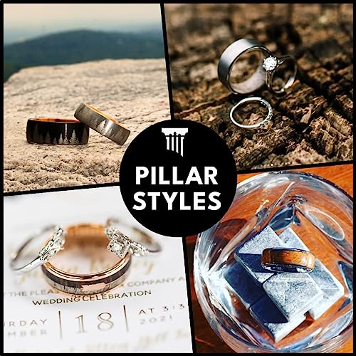 14K Yellow Gold Wedding Bands Womens Ring with Whisky Bourbon Wood Inlay Thin 4mm Gold Whiskey Barrel Ring Comfort Fit Tungsten Rings for Men Wooden Couples Ring Set