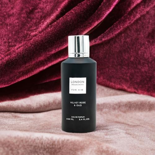 Fine Perfumery London Fragrances - Velvet Rose and Oud - Bergamot, Patchouli, Sandalwood Cologne for Men - Long Lasting Perfume for Men - 3.4 oz