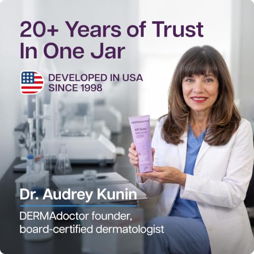 DERMAdoctor KP Bump Eraser Body Scrub with 10% AHAs + PHAs for Keratosis Pilaris, Dry, Rough, and Bumpy Skin, Dermatologist Formulated Exfoliating Body Scrub with Glycolic and Lactic acids - 8 Fl oz