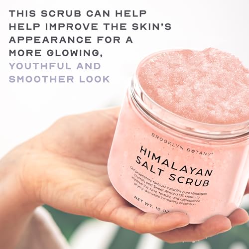 Brooklyn Botany Himalayan Salt Body Scrub - Moisturizing and Exfoliating Body, Face, Hand, Foot Scrub - Fights Stretch Marks, Fine Lines, Wrinkles - Great Gifts for Women & Men - 10 oz