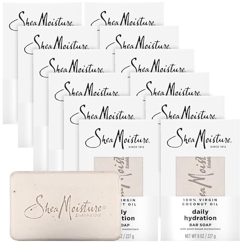 Shea Moisture Bar Soap, Daily Hydration 12-Pack – 24H Moisturizing Body Soap for Dry Skin with 100% Virgin Coconut Oil, 8 Oz Ea