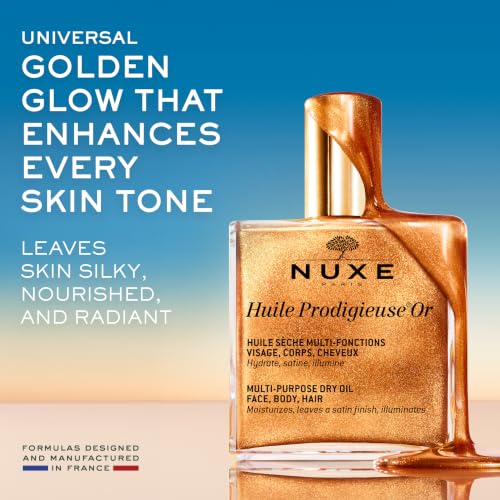 NUXE Huile Prodigieuse Shimmer Body Oil, Glow for Skin & Hair, 1.6 Fl Oz