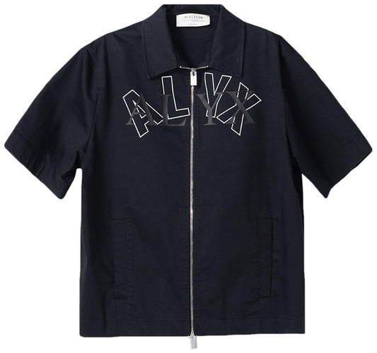 1017 ALYX 9SM, Overlapping Stroke Letter Logo Functional Zipper Short Sleeved, Xl, Black