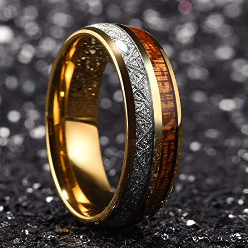 King Will Mens Tungsten Wedding Band Meteorite Wood Inlay Rings 8mm Size 10