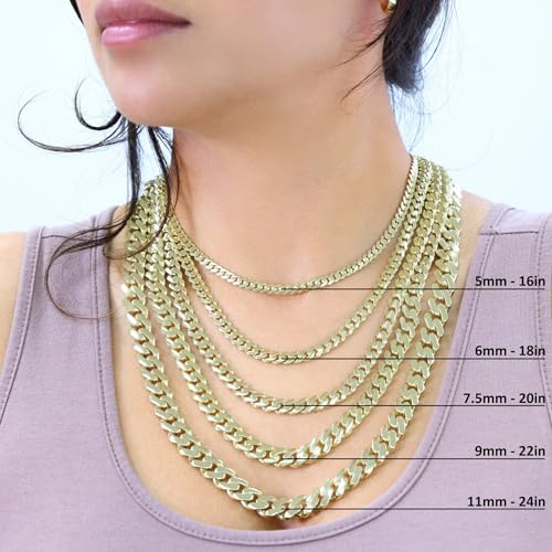 Nuragold 14k Real Yellow Gold Royal Monaco Miami Cuban Link Chain Necklace - 9mm,22"