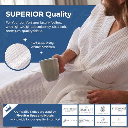 MONARCH Square Waffle Spa Kimono Robe for Men or Women (Large, White)