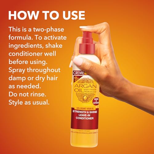 Creme of Nature Strength & Shine Leave-In Conditioner, Dual-Action Moisture & Protection, Infused with 100% Organic Argan Oil from Morocco, 8.45 fl oz
