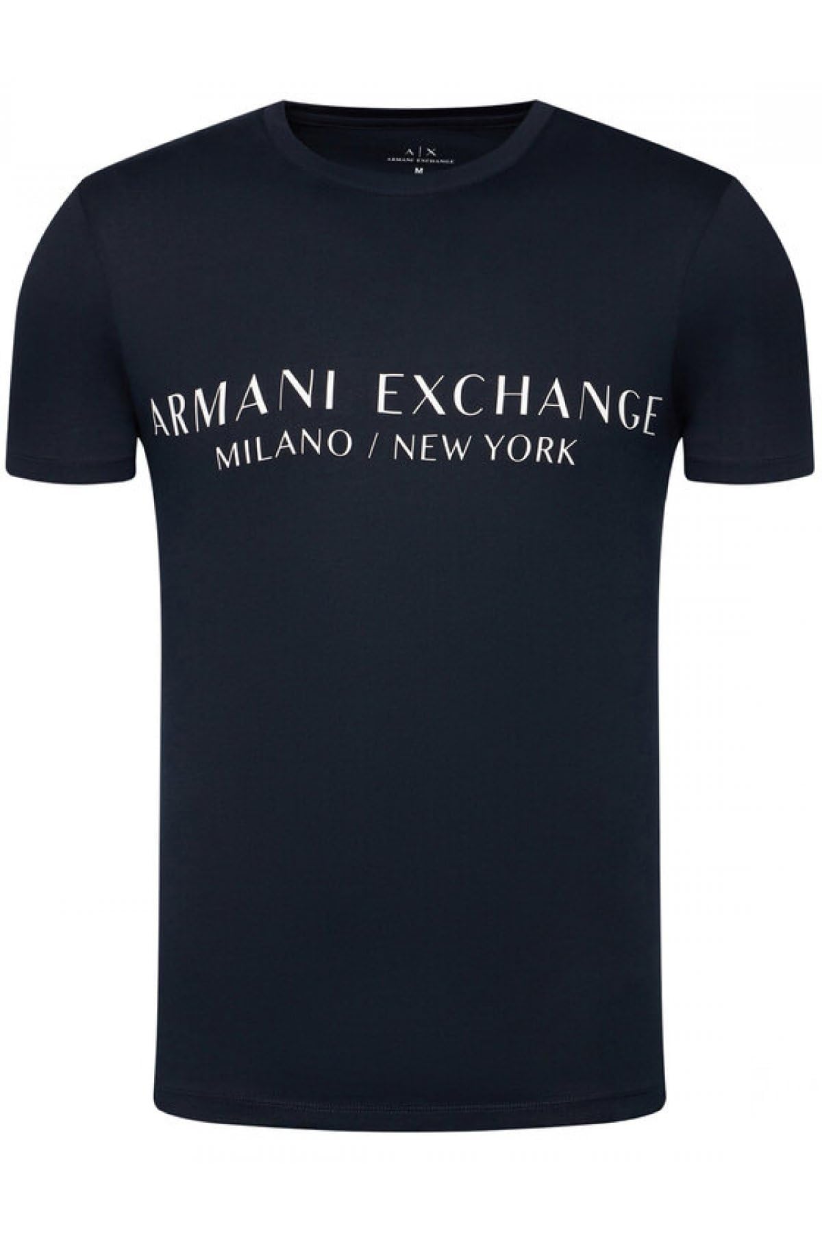 A｜X ARMANI EXCHANGE Men's Short Sleeve Milan New York Logo Crew Neck T-Shirt, Navy, M