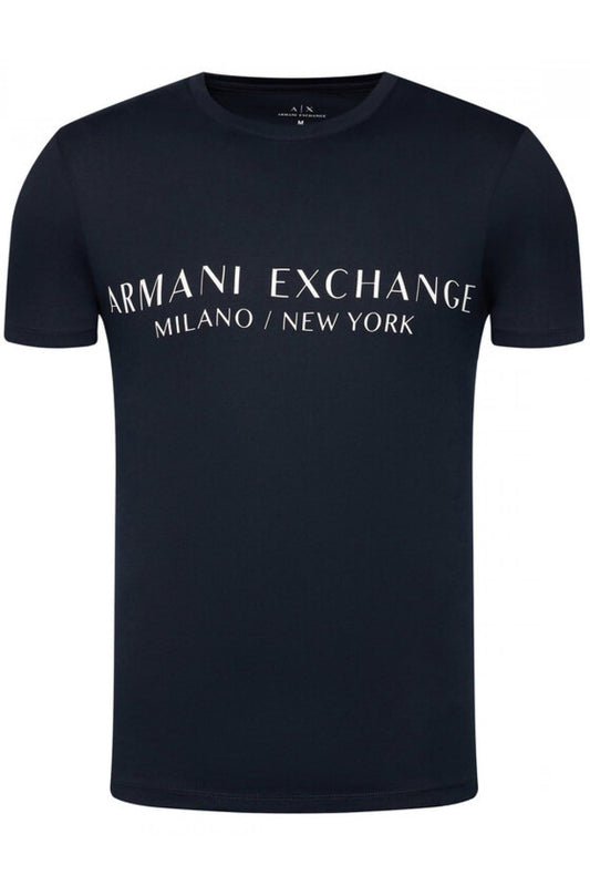 A｜X ARMANI EXCHANGE Men's Short Sleeve Milan New York Logo Crew Neck T-Shirt, Navy, M